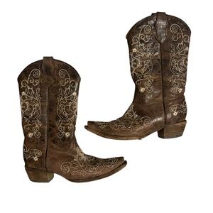Brown Embroidered Cowboy Boots